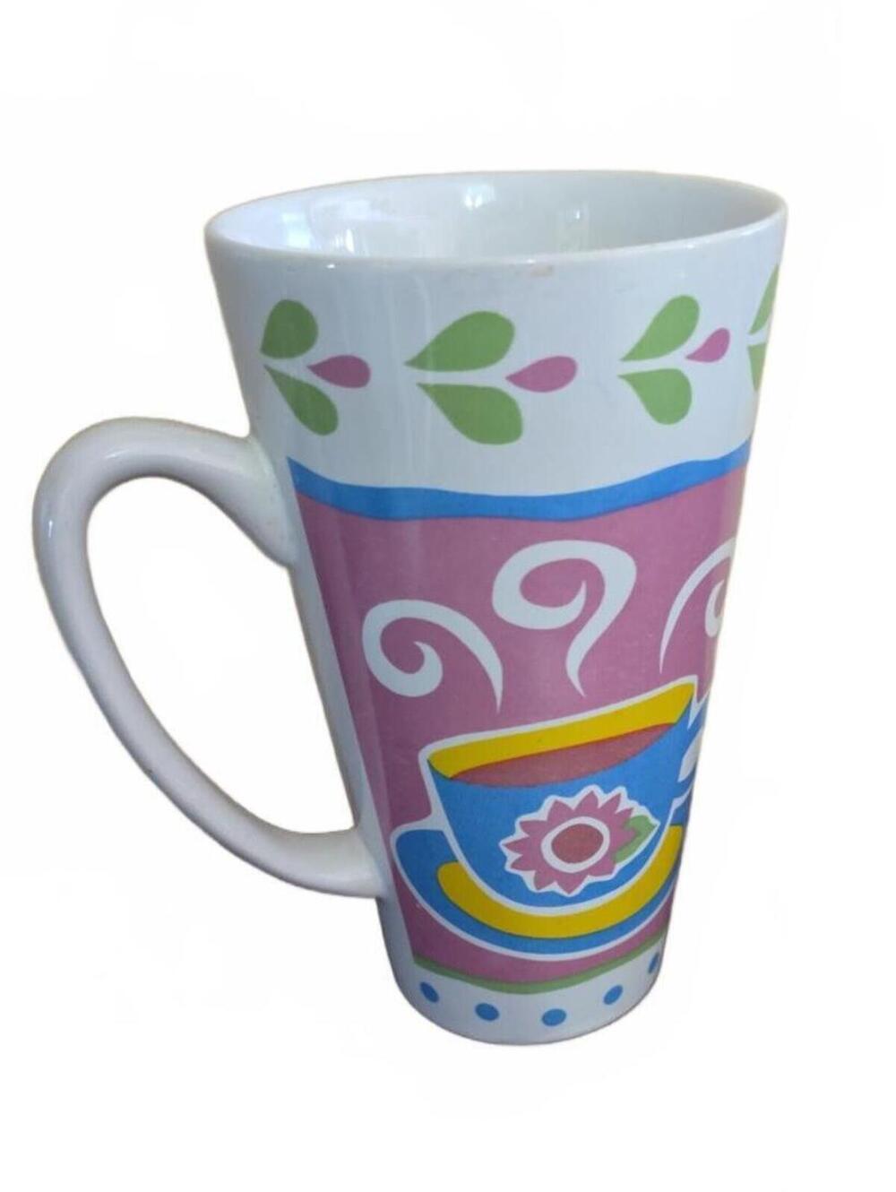 Vintage Alco Ceramic Tall Coffee Mug Cup Colorful 90s? Cute